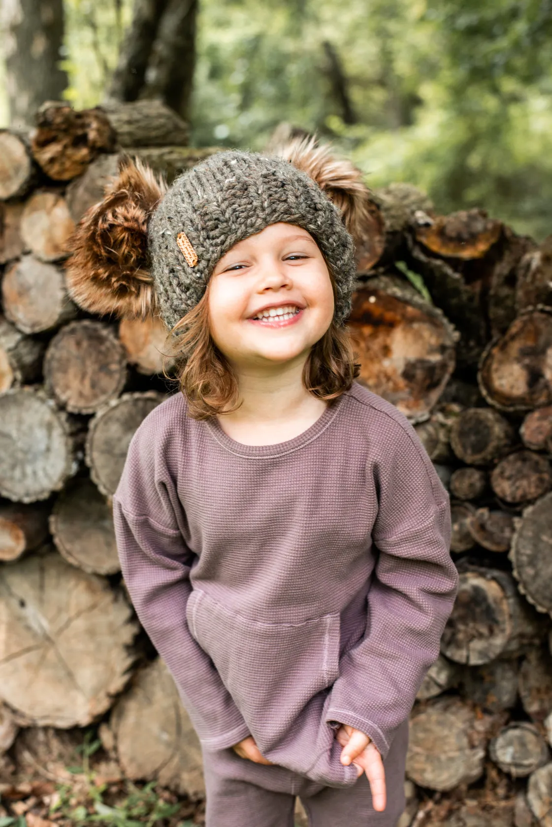 Mini Double Faux Fur Pom Pom Beanie