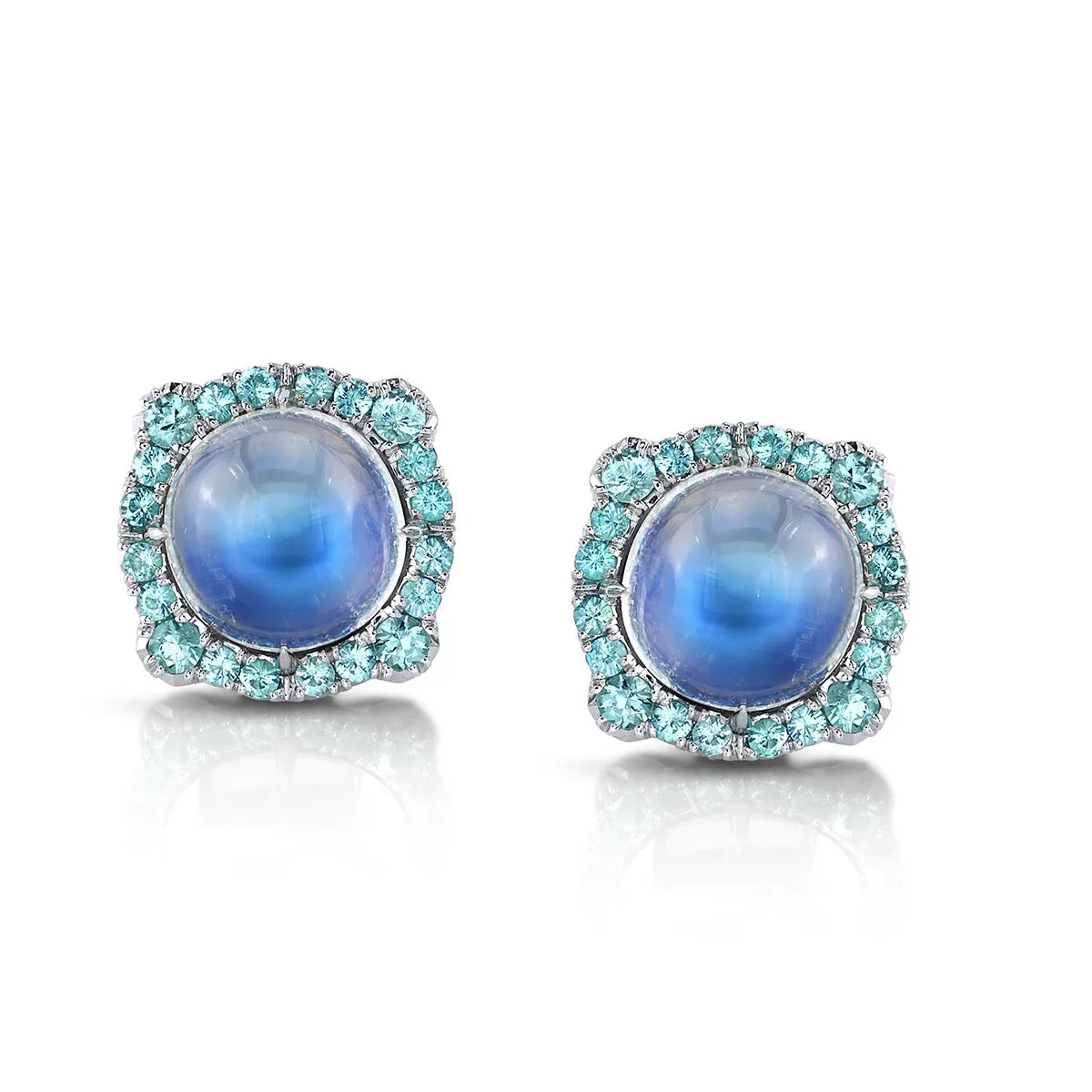 Moonstone and Para√≠ba Tourmaline Stud Earrings
