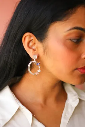 Moonstone Stud And Kamadeva’s Arrow With 5 Flower Earrings (Silver)