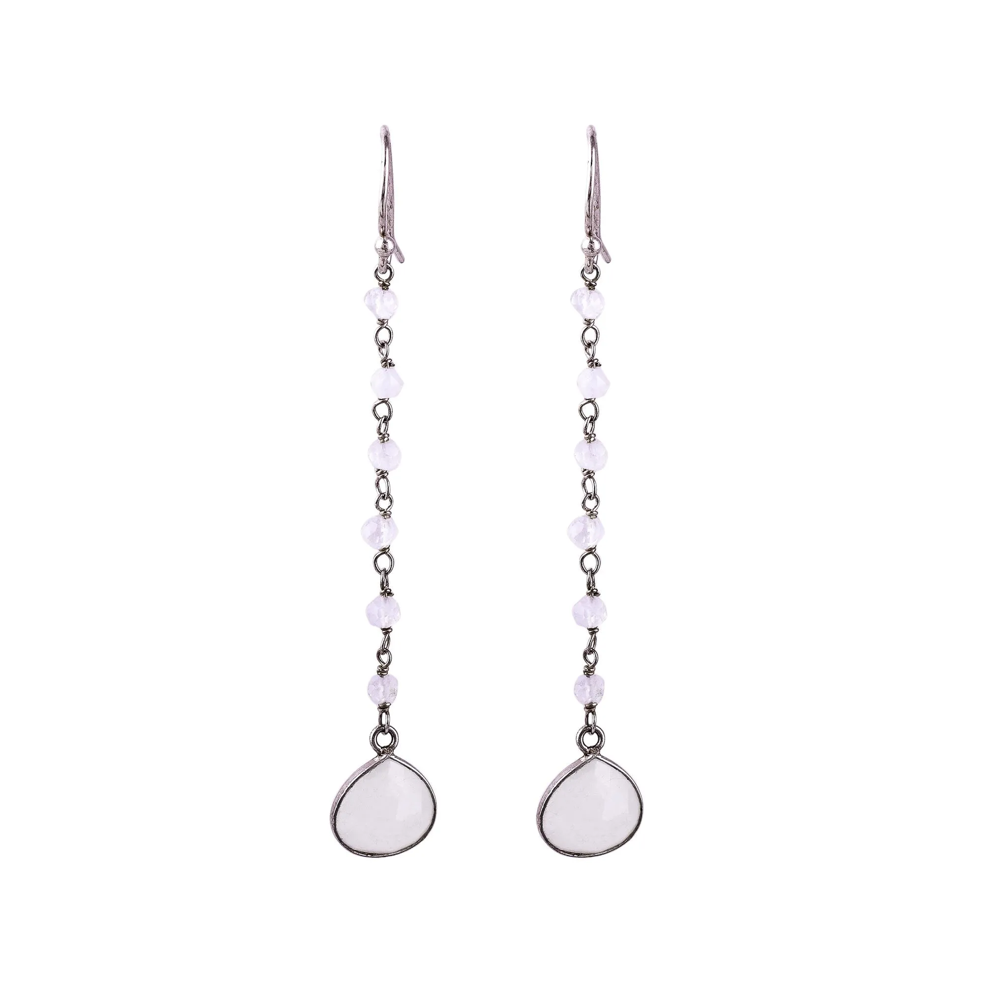 Morning Drops Rainbow Moonstone Teardrop Dangle Earrings from India
