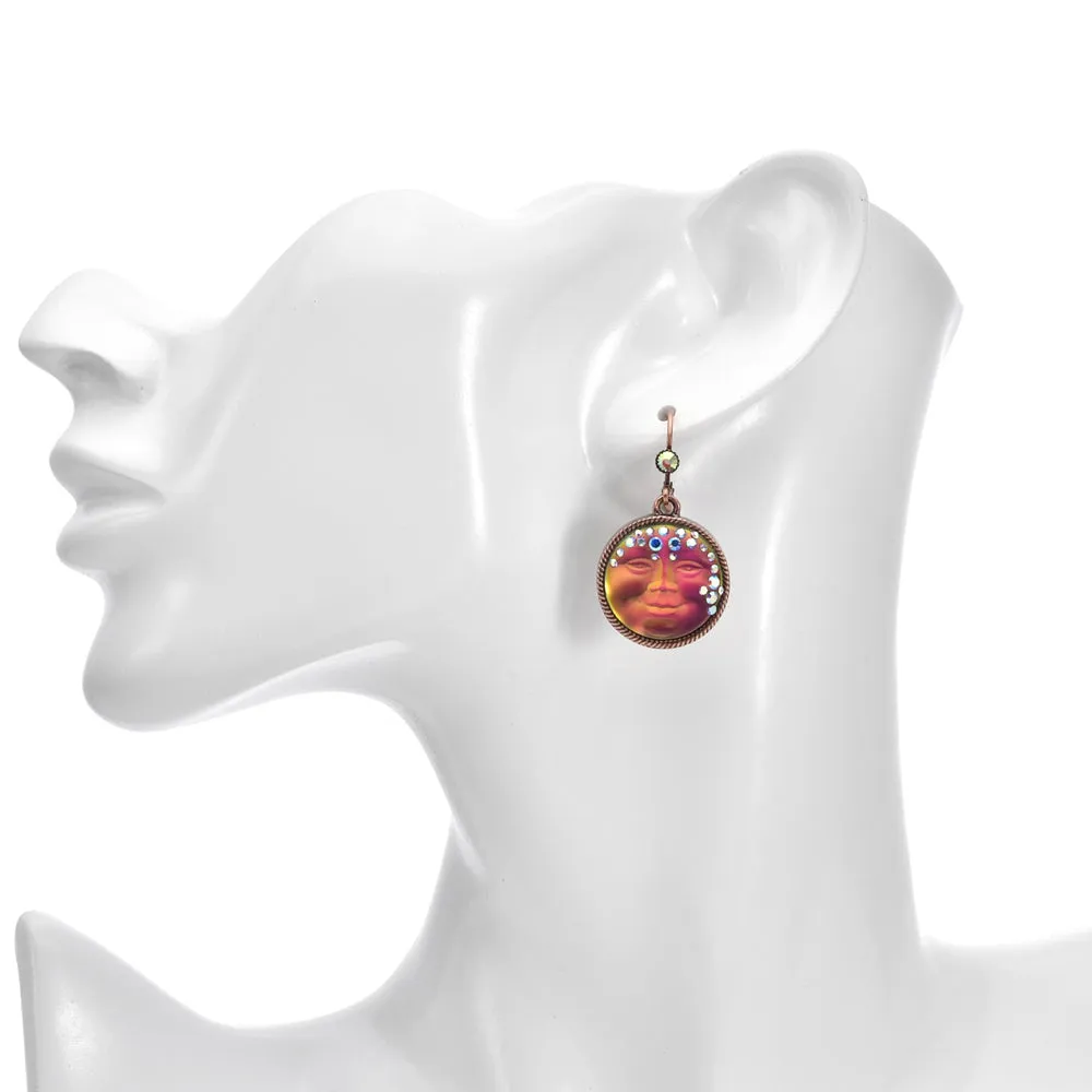 Mystic Goddess Seaview Moon Compass Rose Leverback Earrings (Copper Ox/Mystic Iridis)