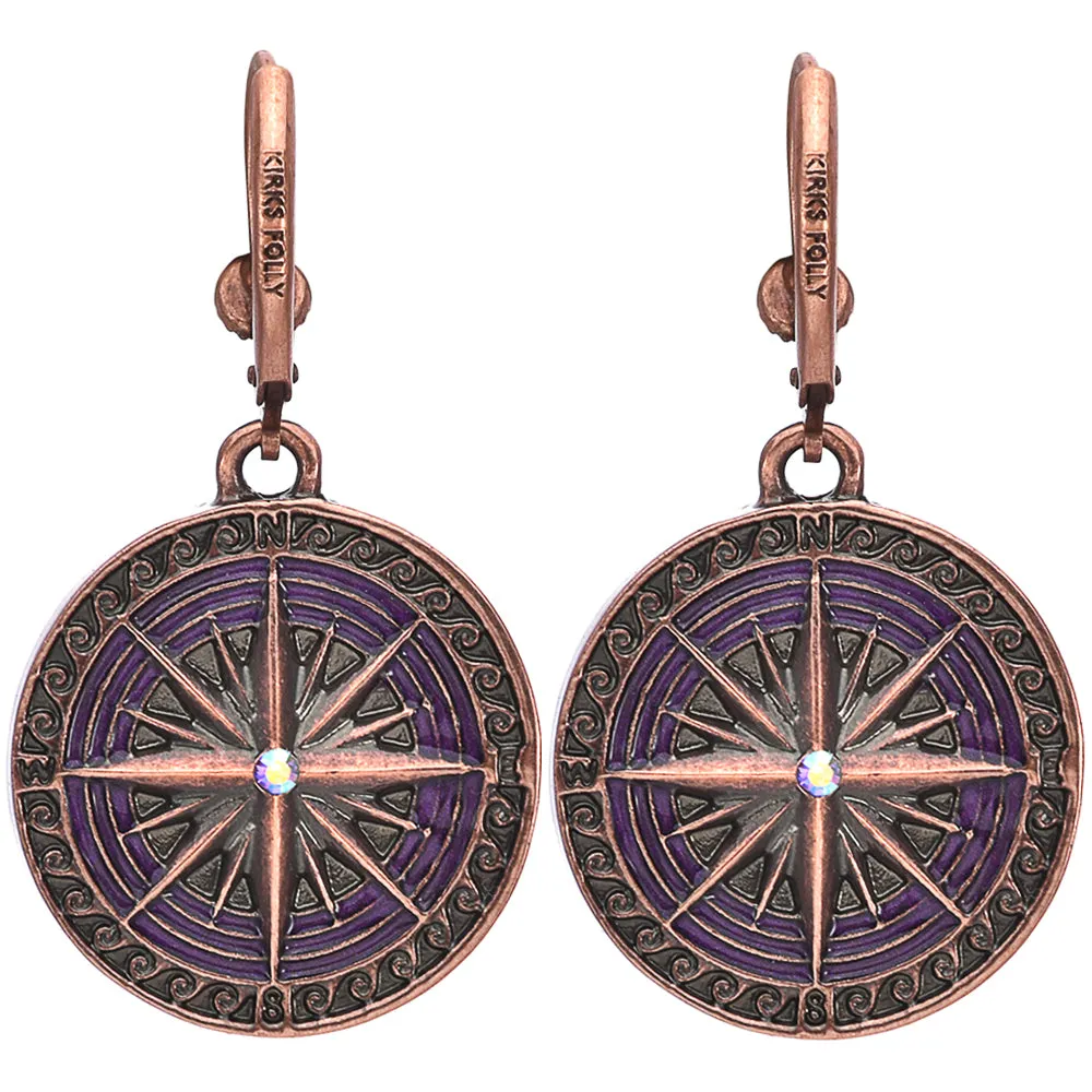 Mystic Goddess Seaview Moon Compass Rose Leverback Earrings (Copper Ox/Mystic Iridis)