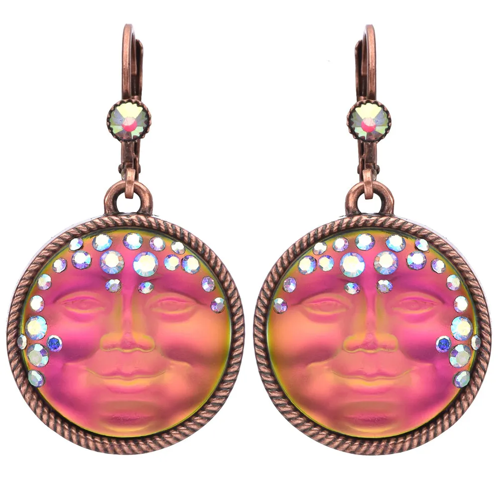 Mystic Goddess Seaview Moon Compass Rose Leverback Earrings (Copper Ox/Mystic Iridis)