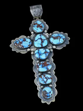 Native American Golden Hill Turquoise Sterling Silver Cross Pendant