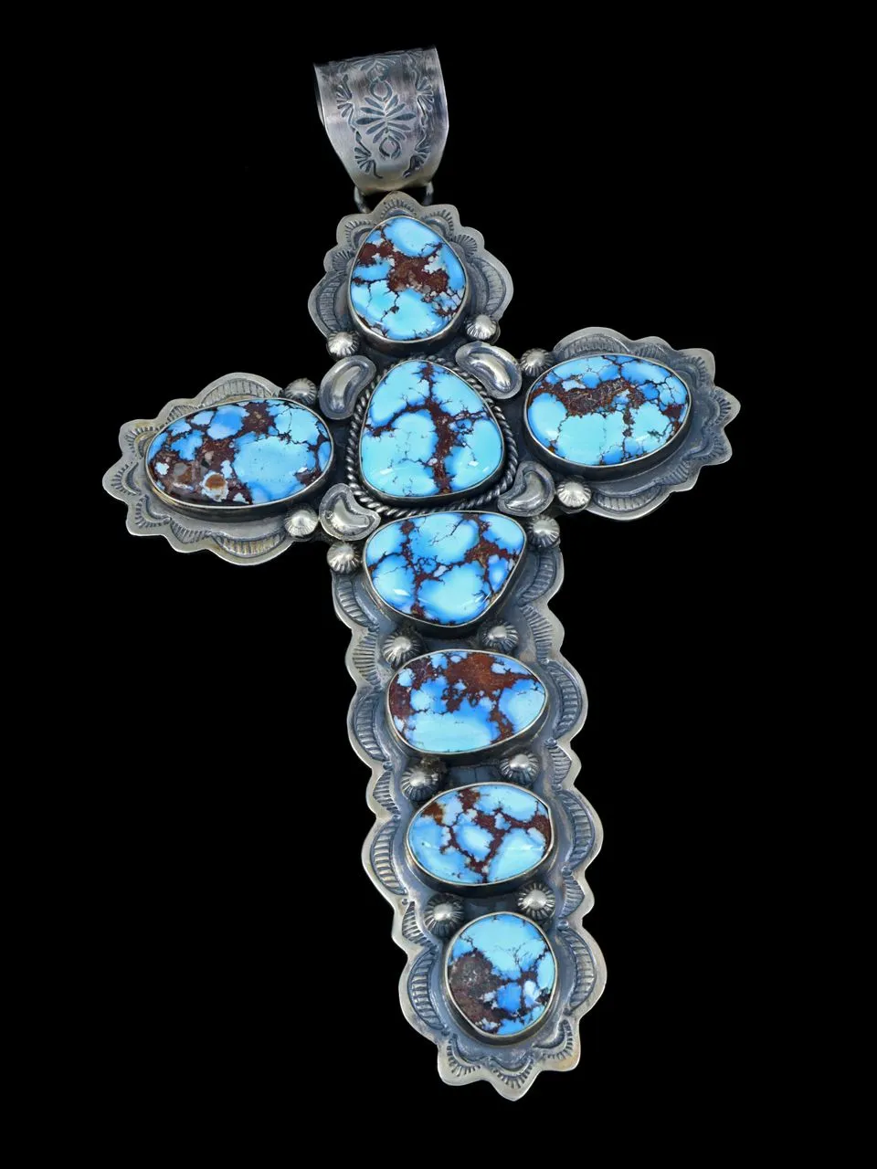 Native American Golden Hill Turquoise Sterling Silver Cross Pendant