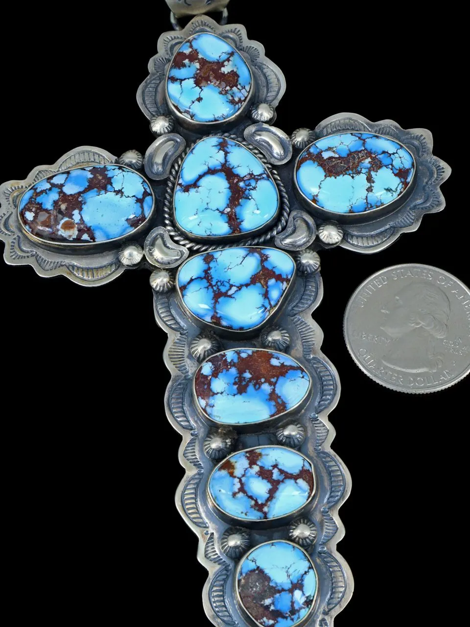 Native American Golden Hill Turquoise Sterling Silver Cross Pendant