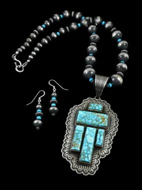 Native American Kingman Turquoise Necklace and Earrings Set