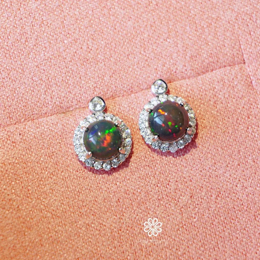 Natural Black Opal Earrings Sterling Silver925.