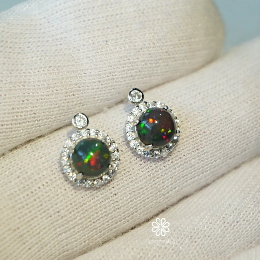 Natural Black Opal Earrings Sterling Silver925.