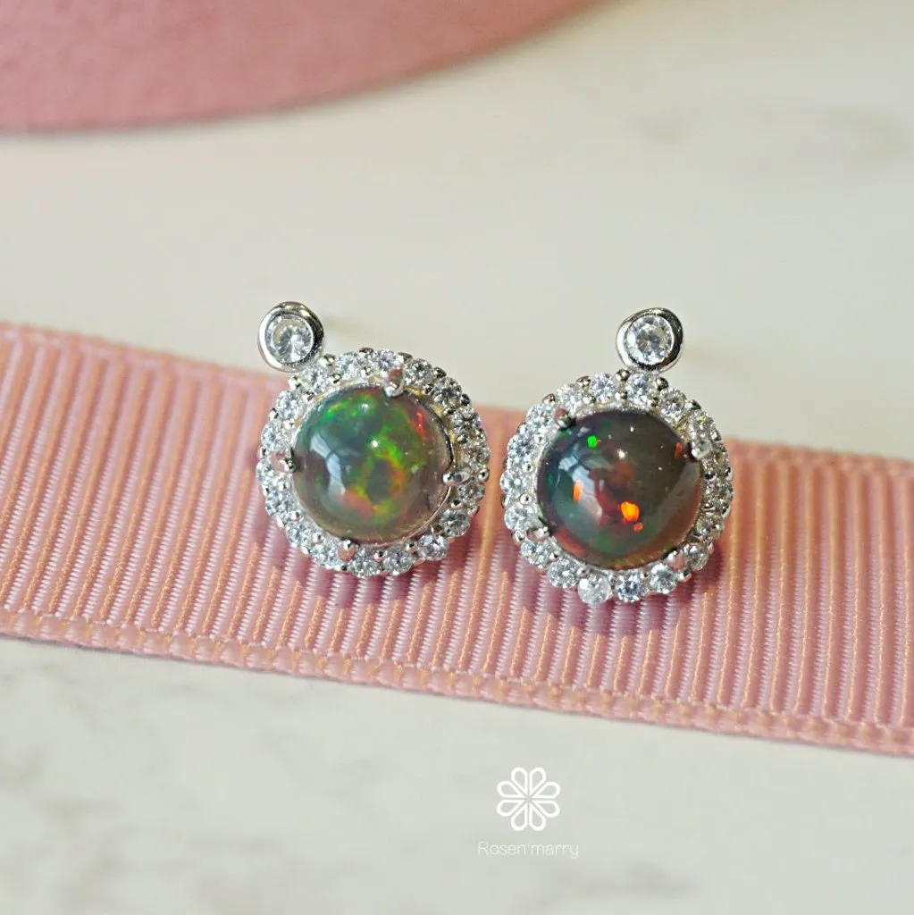 Natural Black Opal Earrings Sterling Silver925.