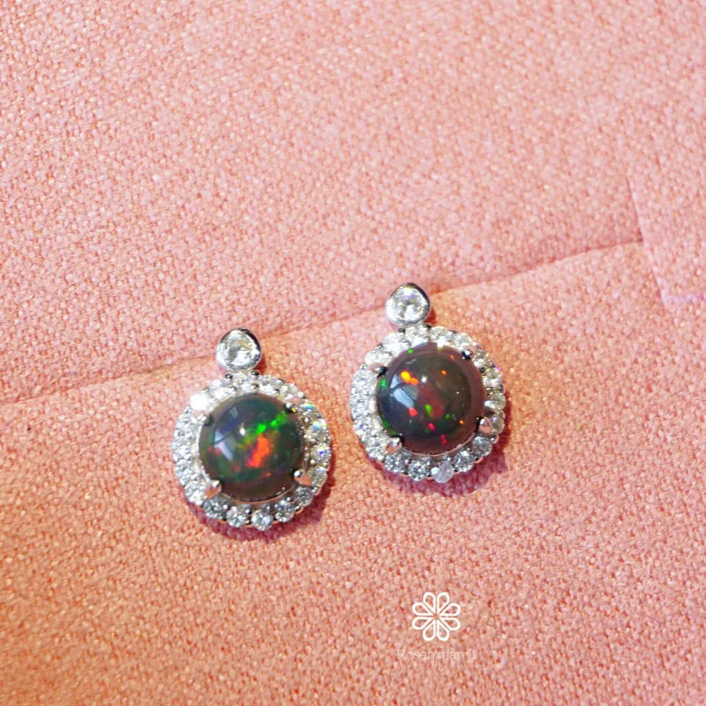 Natural Black Opal Earrings Sterling Silver925.