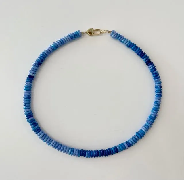 Navy Flat Rondelle Opal Necklace