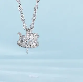 Necklace Pendant Blank Setting Crown Charm 10x16mm Sterling Silver White Gold Fine 925 For One Pearl Prong DIY Jewelry Finding Wholesale 1pc