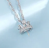 Necklace Pendant Blank Setting Crown Charm 10x16mm Sterling Silver White Gold Fine 925 For One Pearl Prong DIY Jewelry Finding Wholesale 1pc