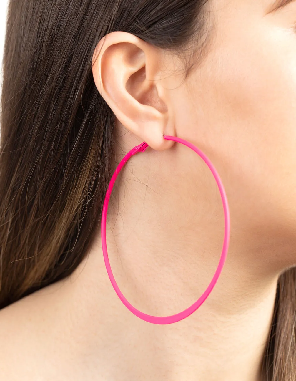 Neon Pink Flat Edge Hoop Earrings