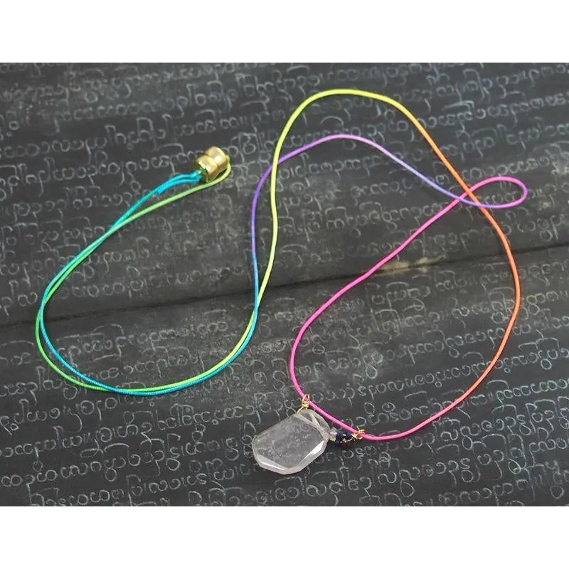 Neon Rainbow Necklace With Rose Quartz Bead With Magnetic Clasp