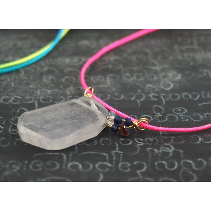 Neon Rainbow Necklace With Rose Quartz Bead With Magnetic Clasp