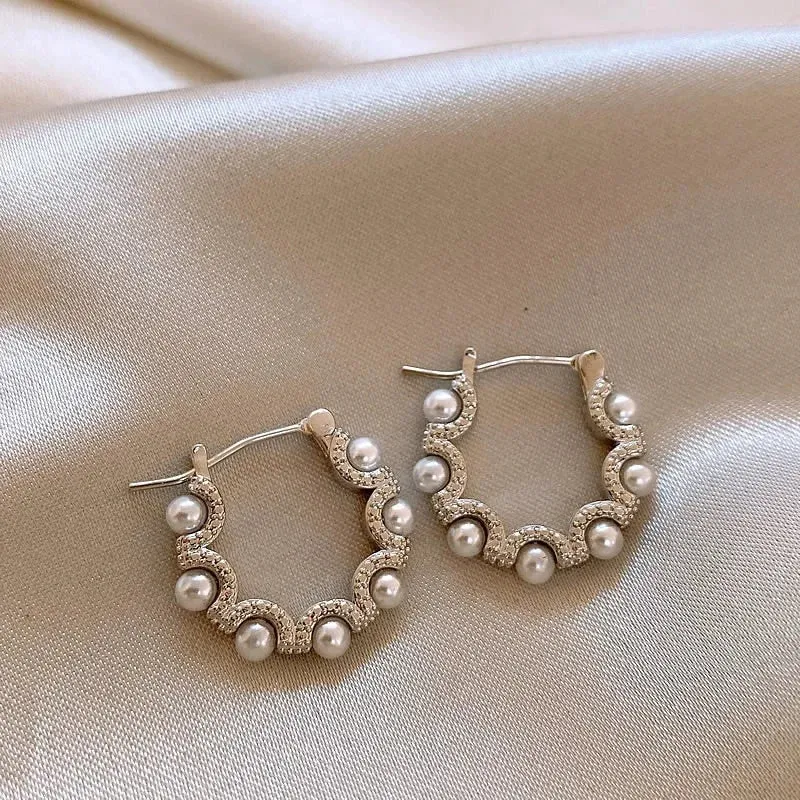 New Design Brown Wear Retro Irregular Texture Stone Beaded Hoop Fashion Elegant Gift Wholesale Korean Earring