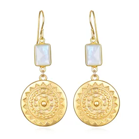 New! Sun Medallion Dangles - Rainbow Moonstone