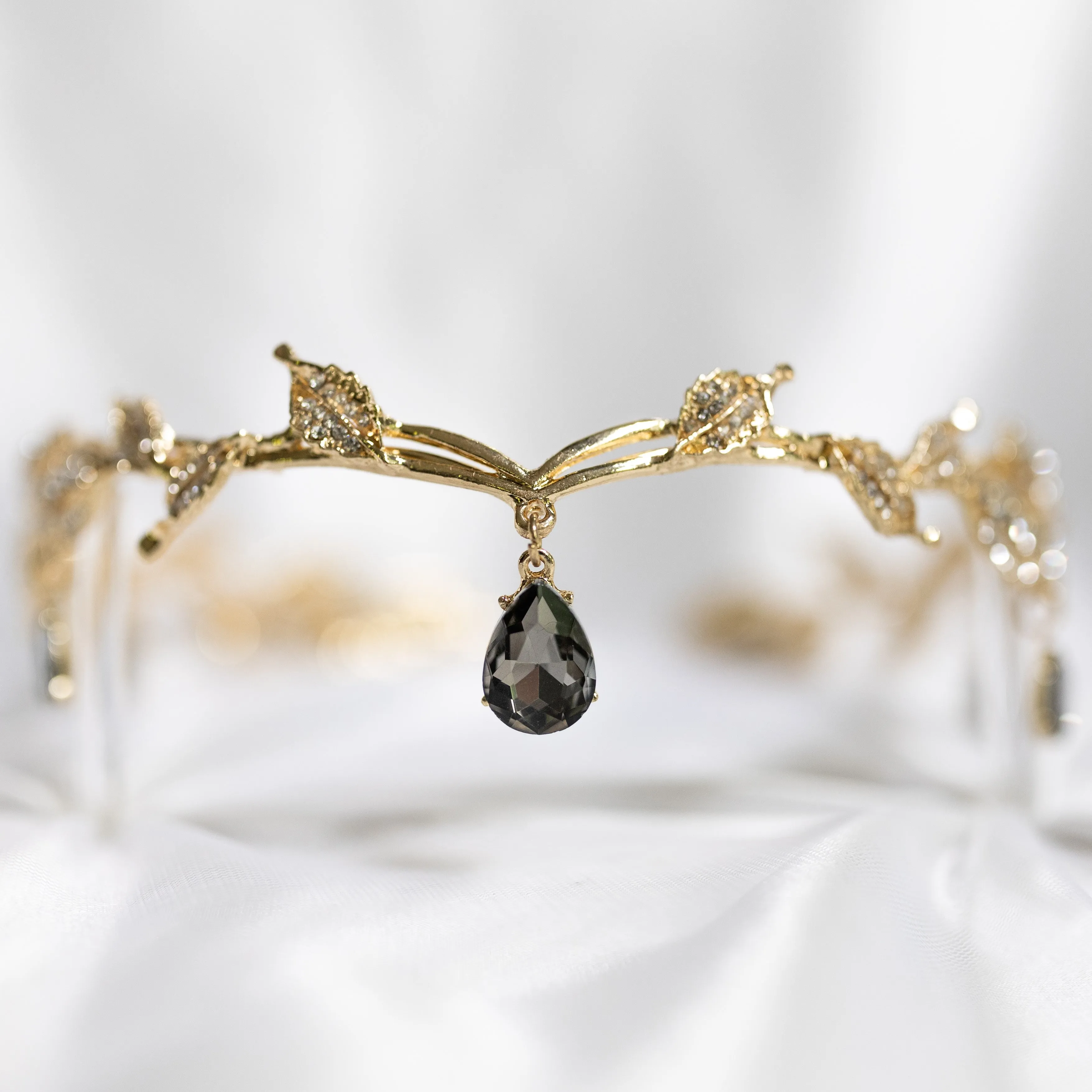 Octavia’s Crystal Drop Head Band in Gold & Gray