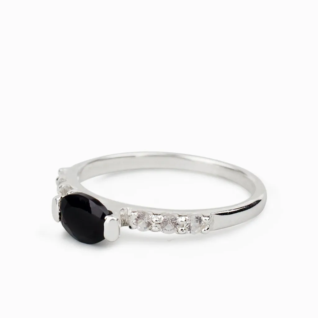 Onyx and White Topaz Ring