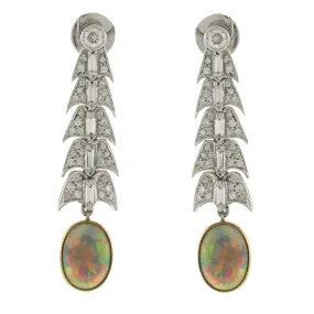 Opal and Diamond Dangle Earrings in Platinum and Gold
