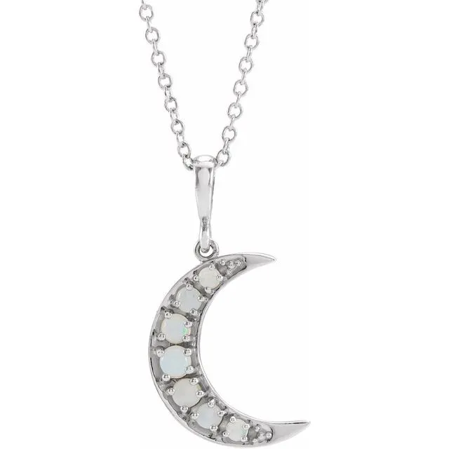 Opal Crescent Moon 16-18" Necklace - Sterling Silver or 14k Gold