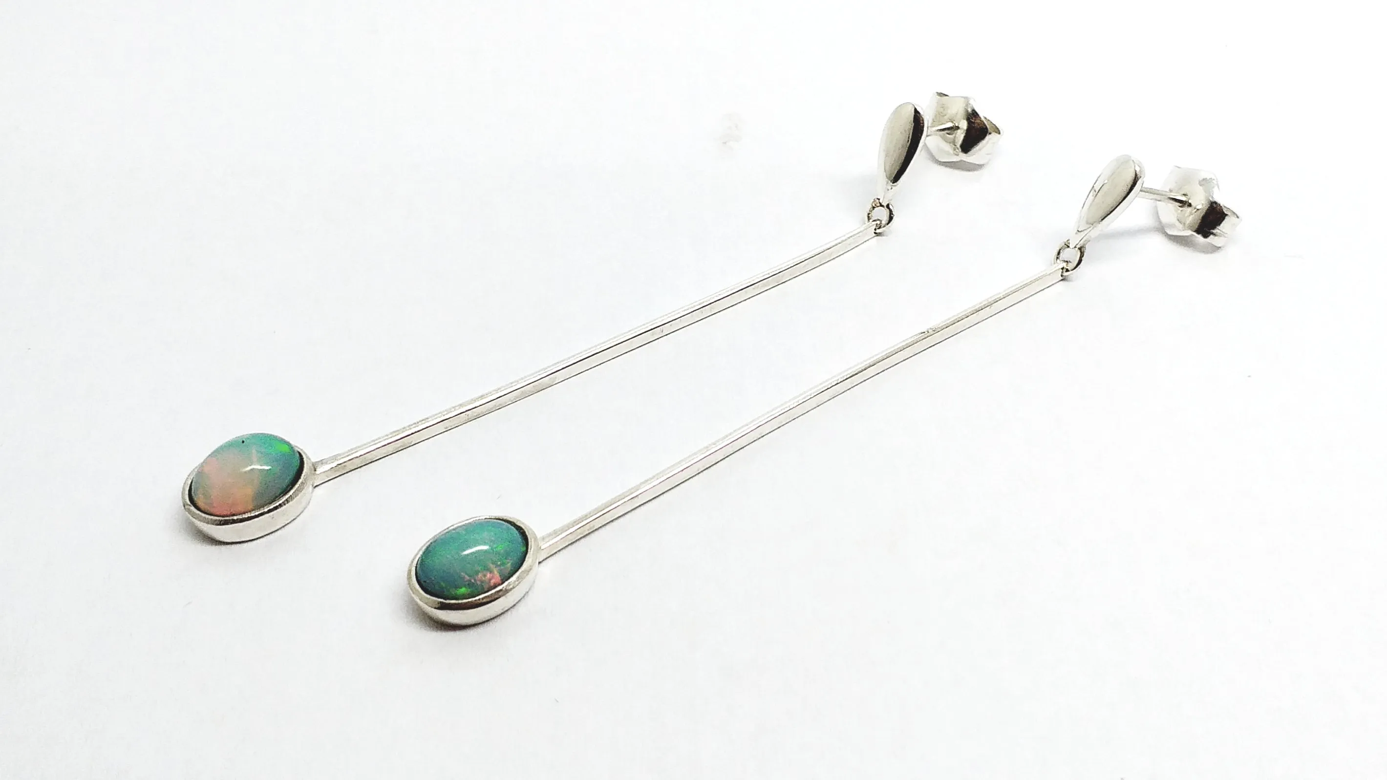 Opal Drop Earrings in 14k white Gold