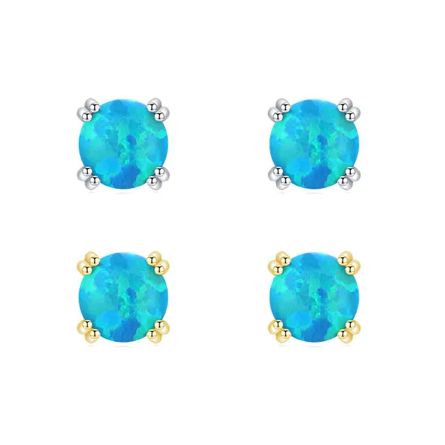 Opal Earrings: Japanese-Inspired S925 Silver Studs for Small and Skinny Ear Holes
