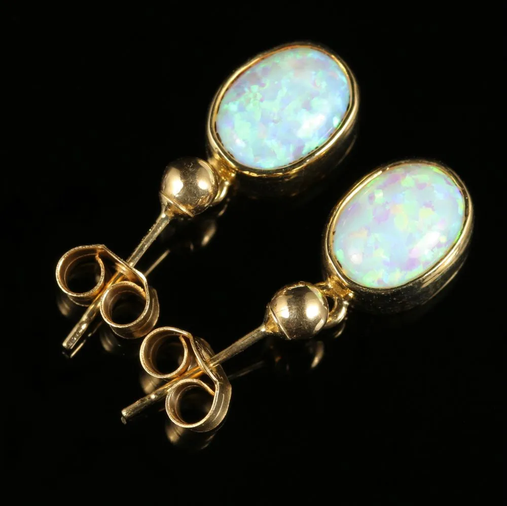 Opal Gold Drop Earrings 9Ct Yellow Gold