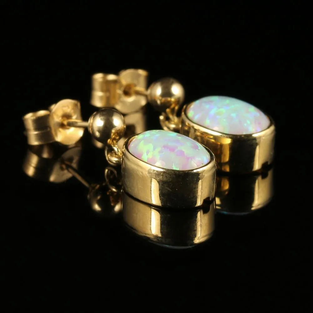 Opal Gold Drop Earrings 9Ct Yellow Gold