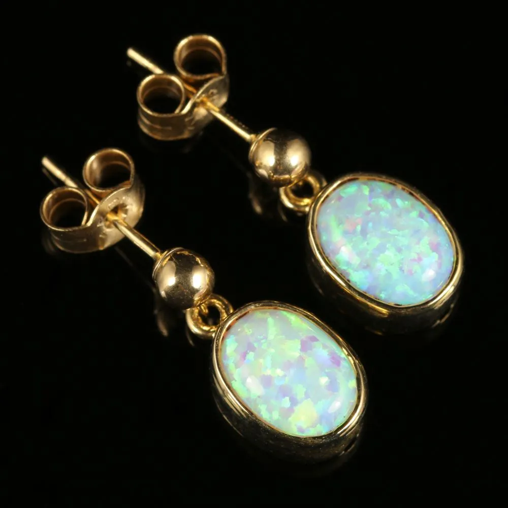 Opal Gold Drop Earrings 9Ct Yellow Gold