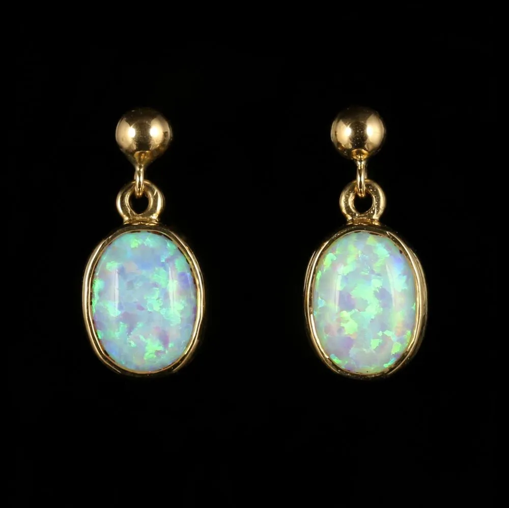 Opal Gold Drop Earrings 9Ct Yellow Gold