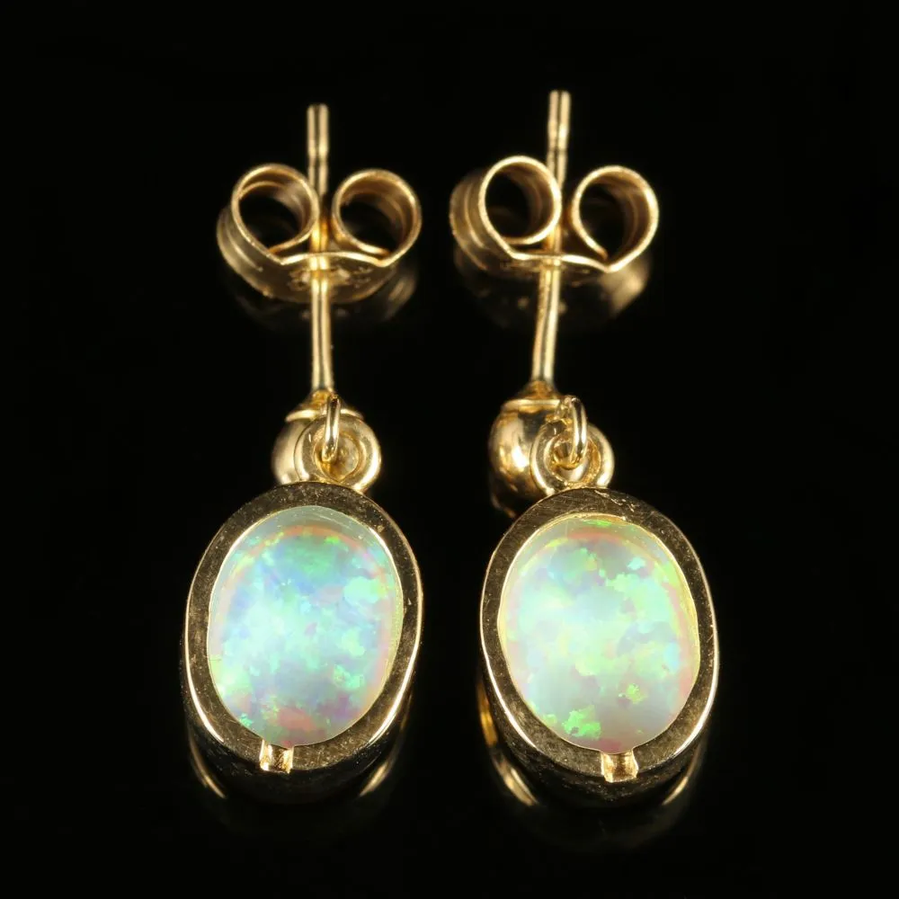 Opal Gold Drop Earrings 9Ct Yellow Gold