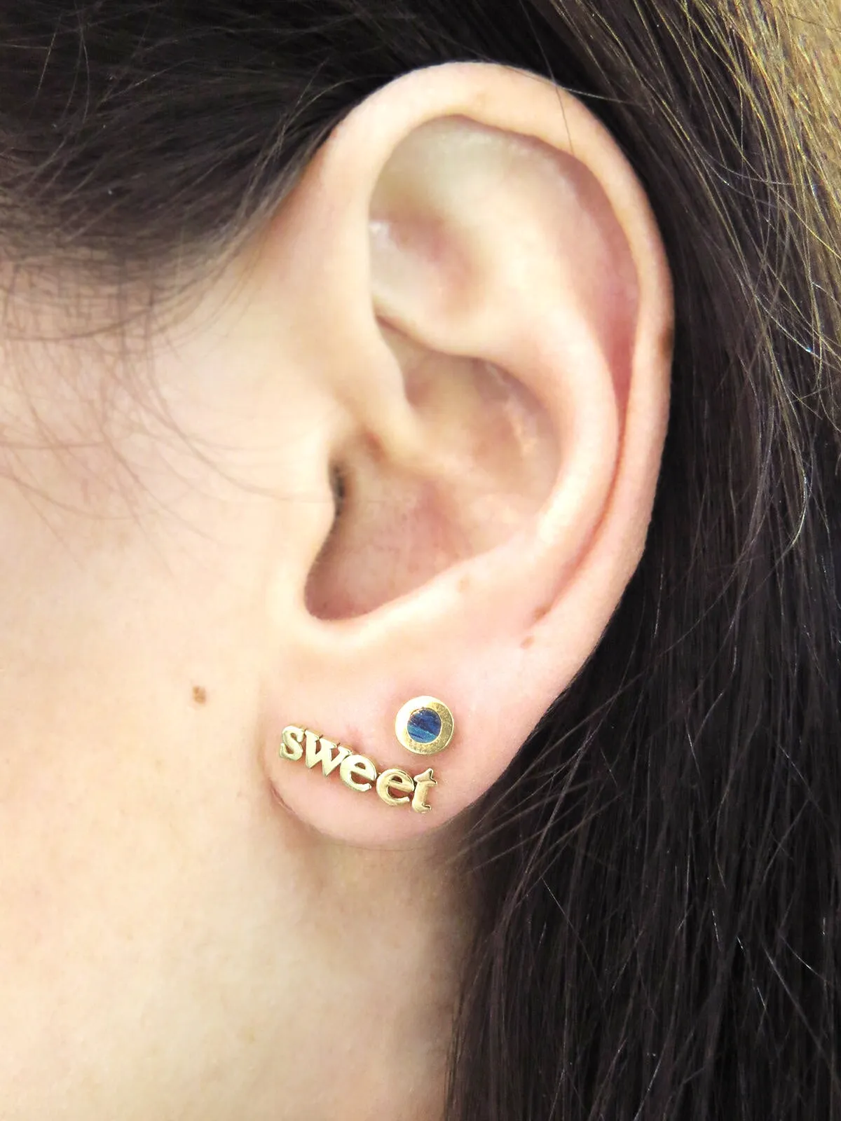 Opal Inlay Circle Stud Yellow Gold Earrings