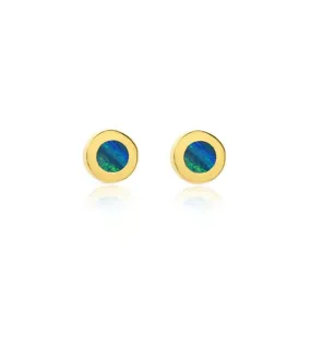Opal Inlay Circle Stud Yellow Gold Earrings
