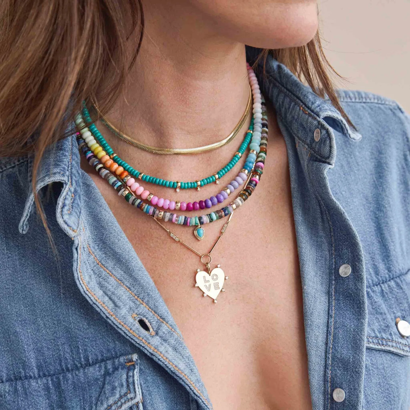 Opal Rondelle and Turquoise Necklace