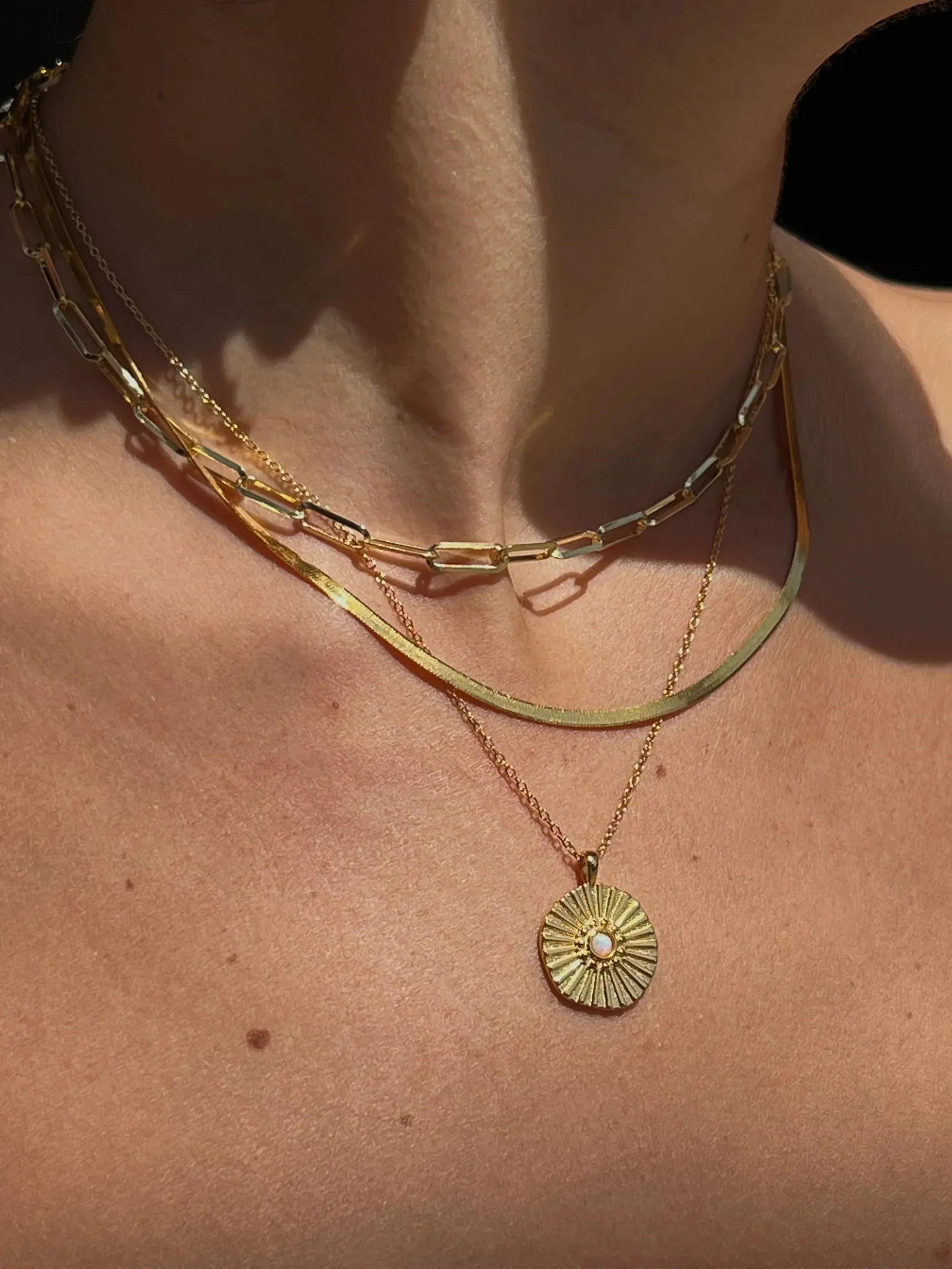 Opal Sunburst Pendant Gold