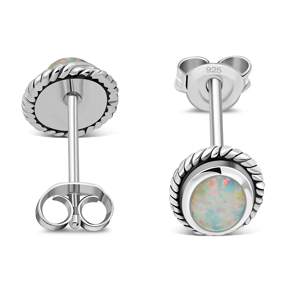 Oval Synthetic Sun & Ice Opal Silver Stud Earrings
