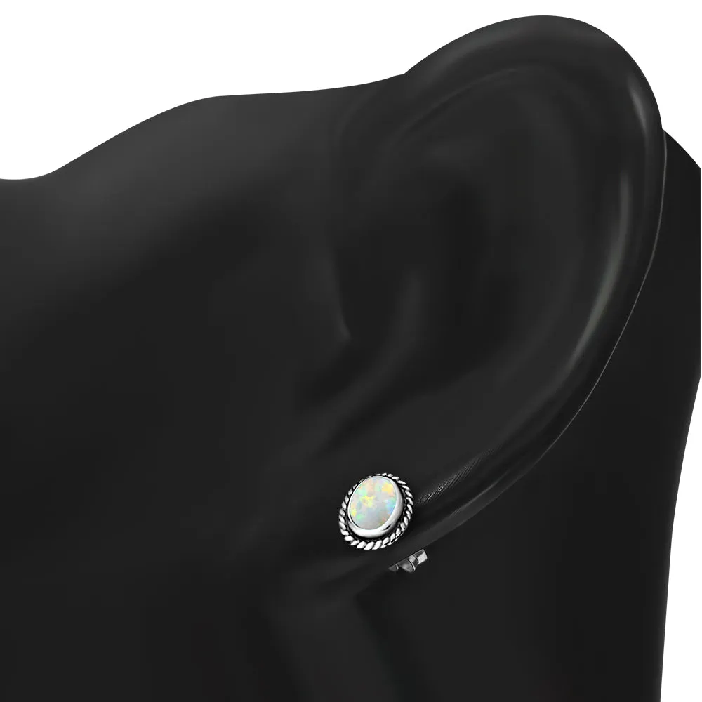 Oval Synthetic Sun & Ice Opal Silver Stud Earrings