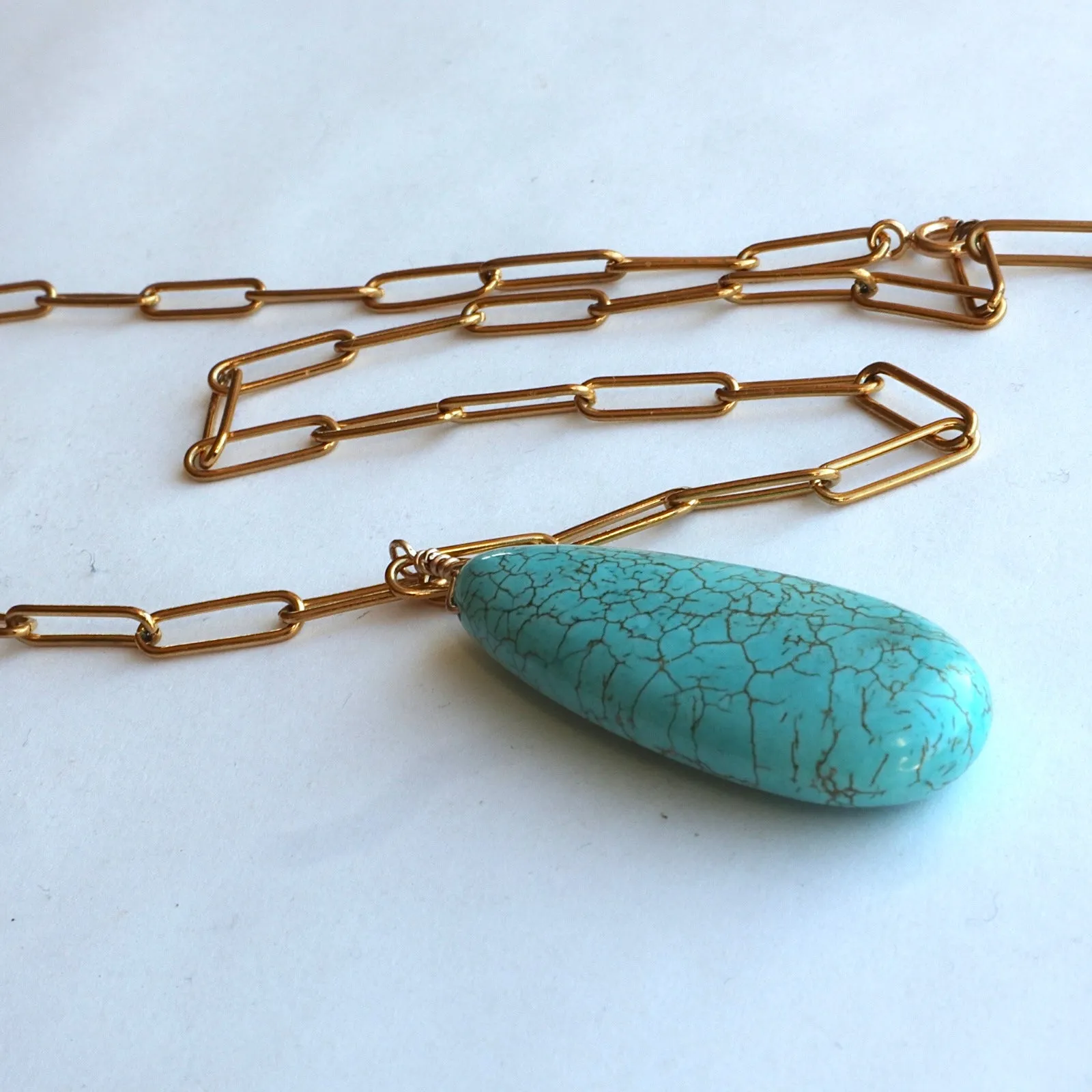 Paperclip Chain Turquoise Pendant