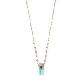 PAVE OPAL TEARDROP CAP   AQUAMARINE CRYSTAL NECKLACE