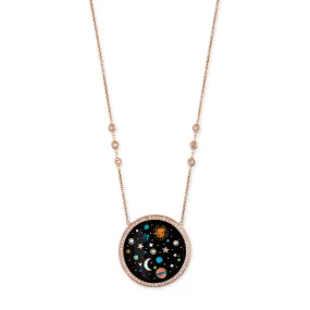 PAVE ROUND ONYX   OPAL STARRY GALAXY INLAY NECKLACE
