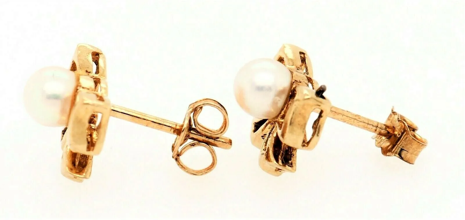 Pearl & 9ct Yellow Gold Bow Stud Earrings Fine Jewellery Pierced Ears