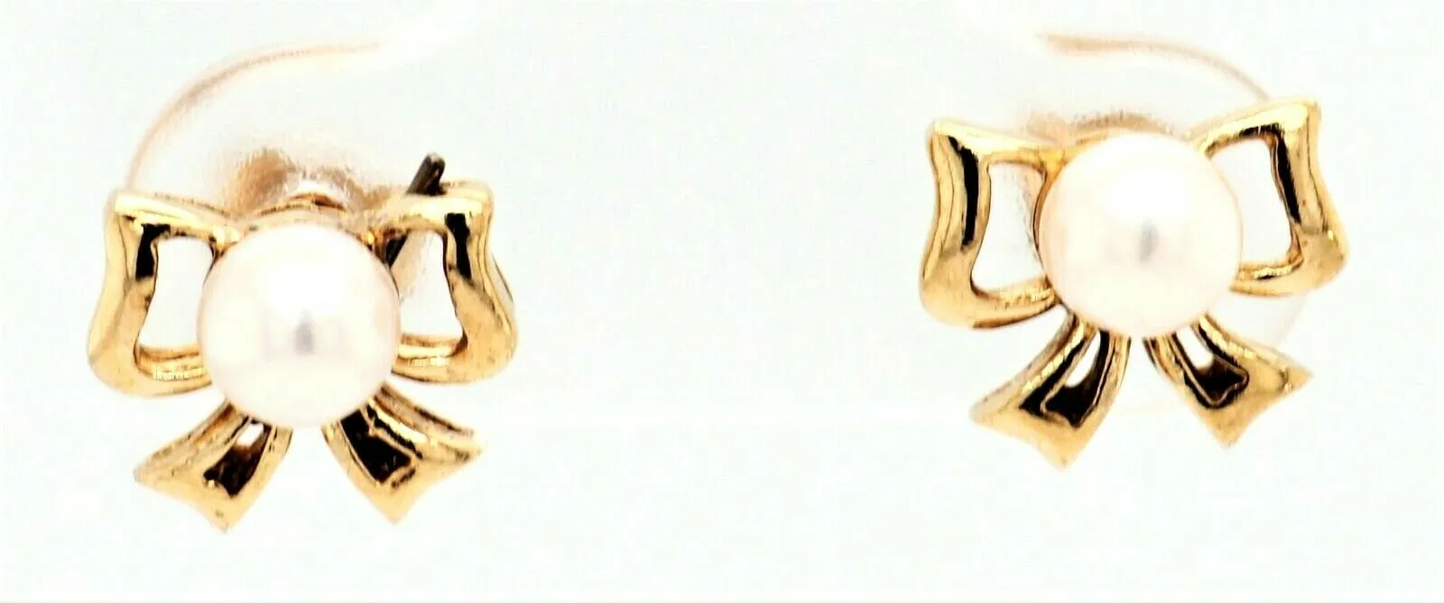 Pearl & 9ct Yellow Gold Bow Stud Earrings Fine Jewellery Pierced Ears