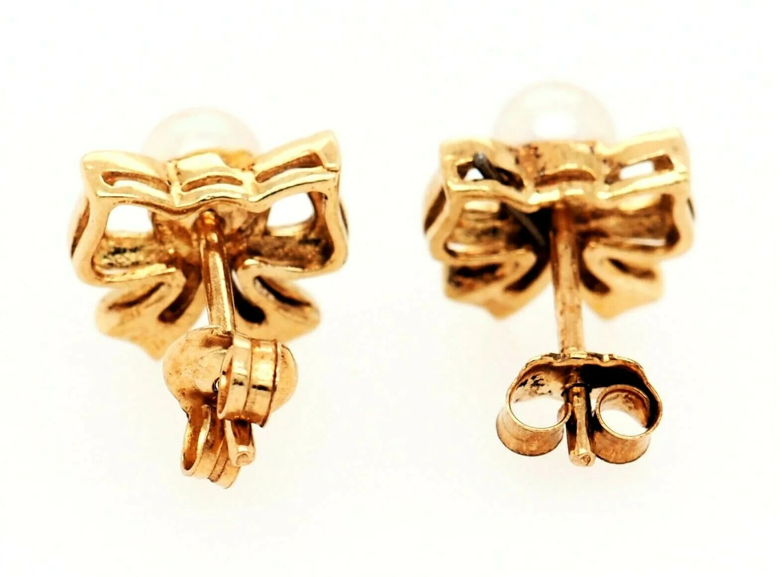 Pearl & 9ct Yellow Gold Bow Stud Earrings Fine Jewellery Pierced Ears