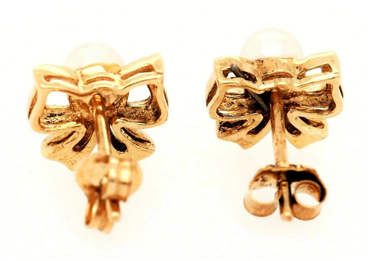 Pearl & 9ct Yellow Gold Bow Stud Earrings Fine Jewellery Pierced Ears