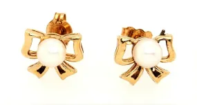 Pearl & 9ct Yellow Gold Bow Stud Earrings Fine Jewellery Pierced Ears