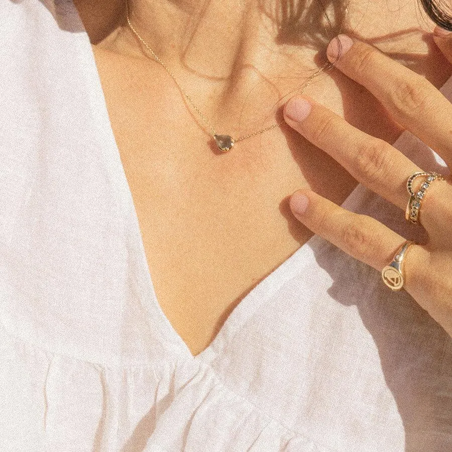 Petite Pear Luna Necklace - Yellow Gold & Grey Spinel