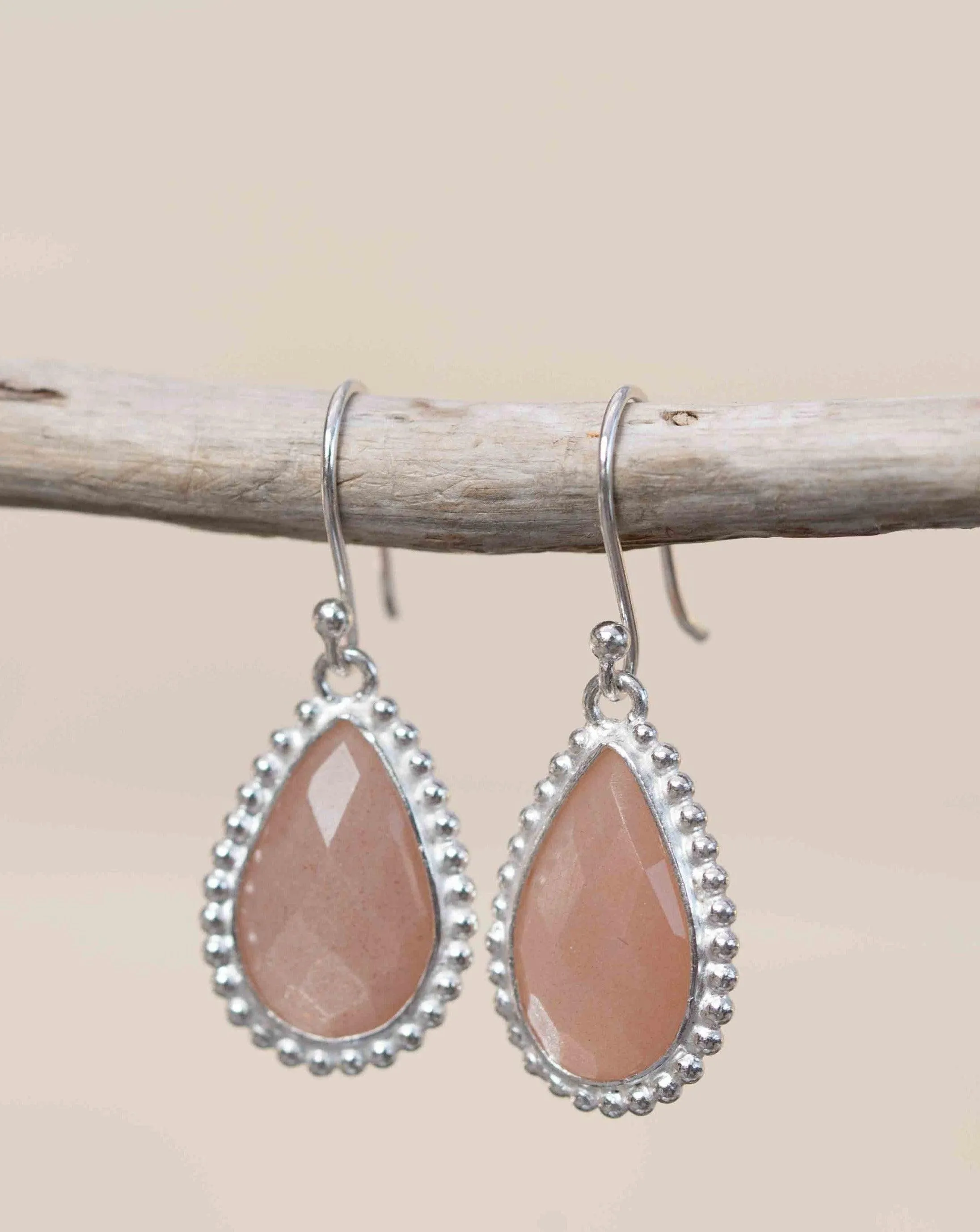 Pink Moonstone Earrings ~ Sterling Silver 925 ~ME193